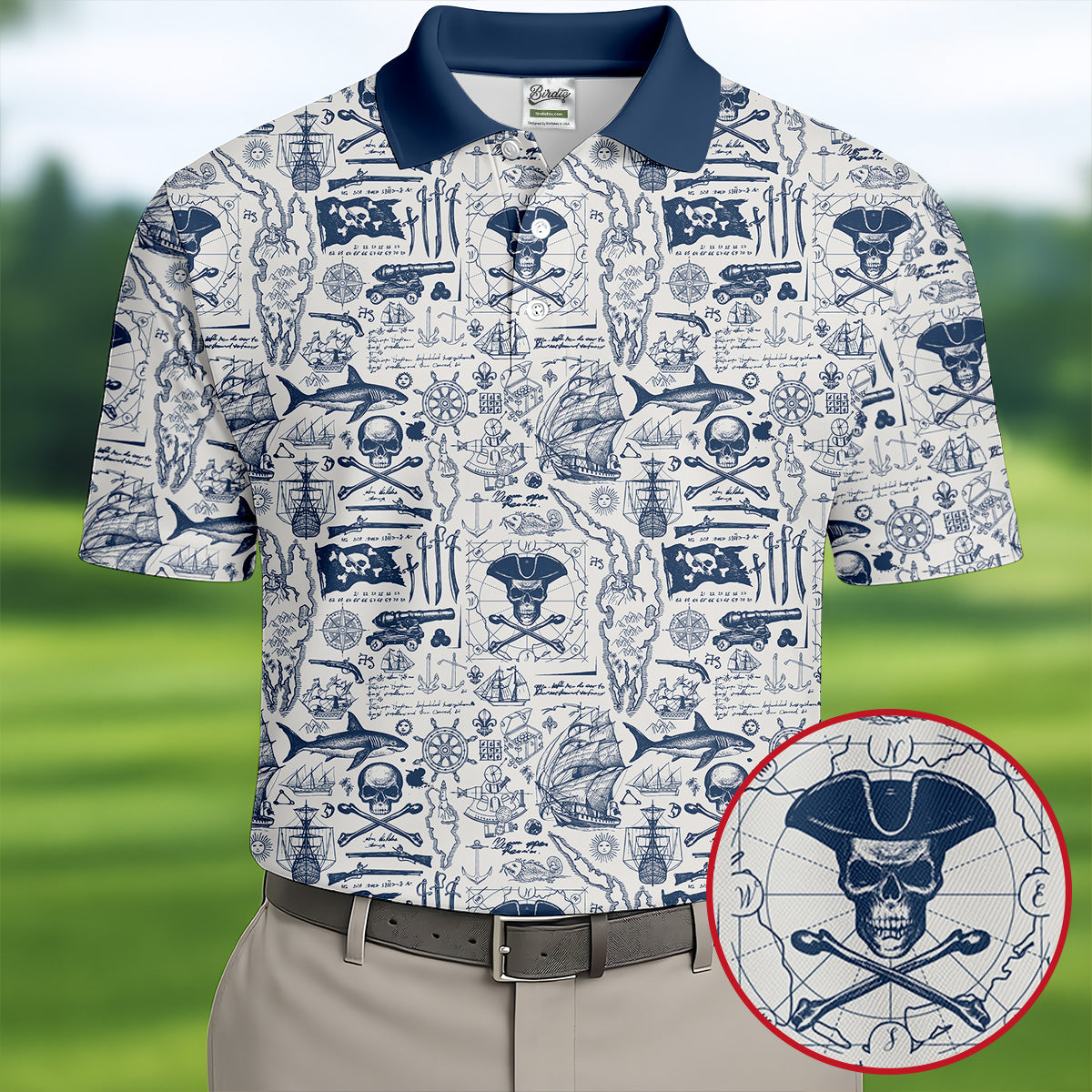 Skull Pirate Ocean Adventure Vintage Golf Shirt, Polo Shirt Men, Golf Shirts For Men