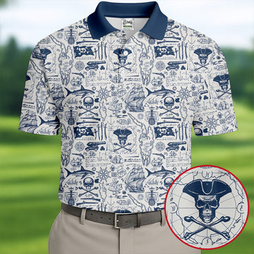 Skull Pirate Ocean Adventure Vintage Golf Shirt, Polo Shirt Men, Golf Shirts For Men