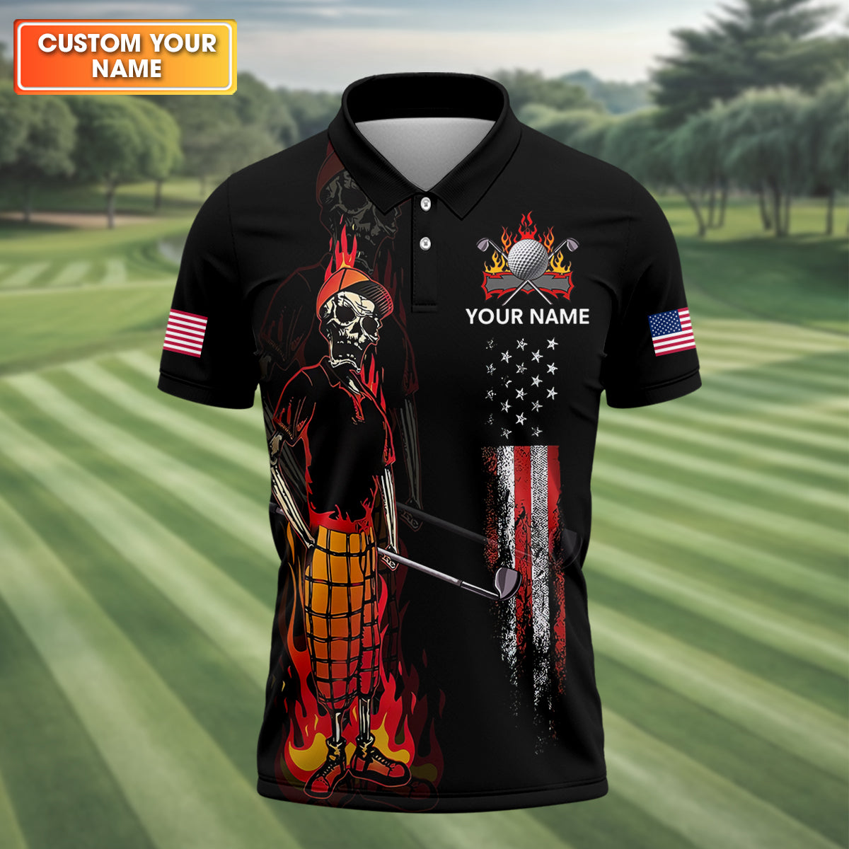 Custom Skull Golf Polo ShirtMens Golf Gift, Funny Golf Shirt