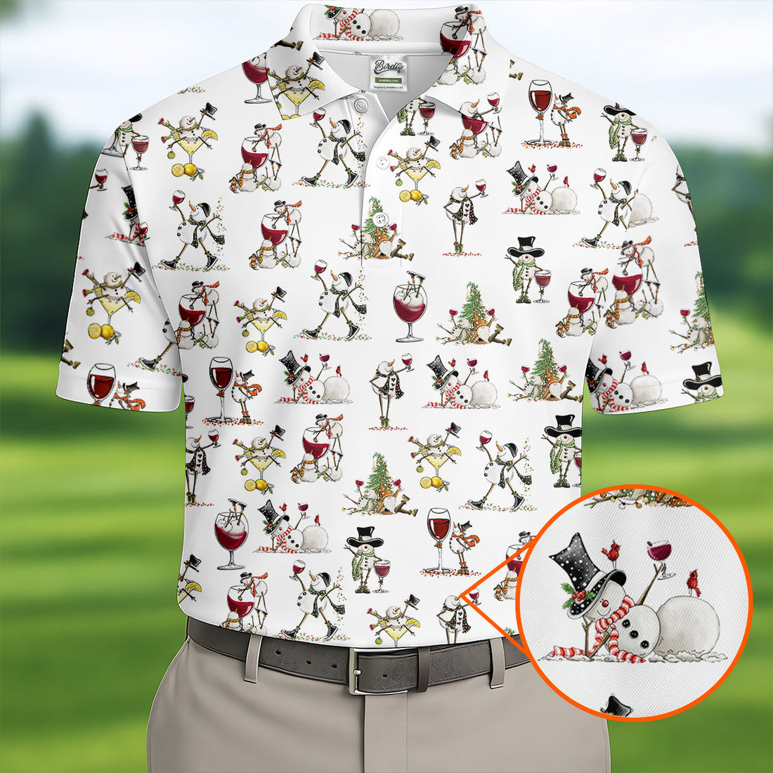 Funny Snowman Drinking Wine White Golf Shirt, Christmas Golf Shirt, Polo ShirtFor Men, Golf Gift For Men