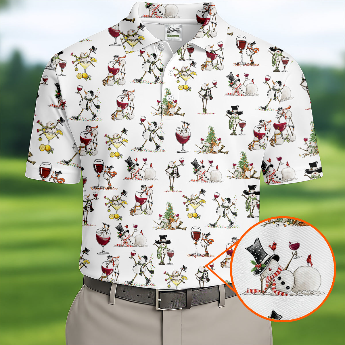 Funny Snowman Drinking Wine White Golf Shirt, Christmas Golf Shirt, Polo ShirtFor Men, Golf Gift For Men
