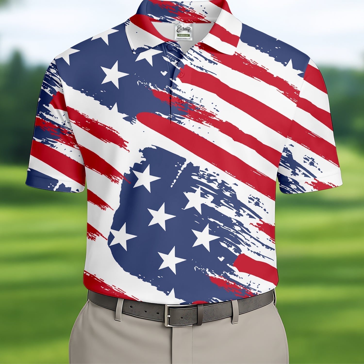 Distressed America Flag Pattern Golf Tops For Men, 250th Anniversary Golf Shirts For Men, Polo ShirtFor Men