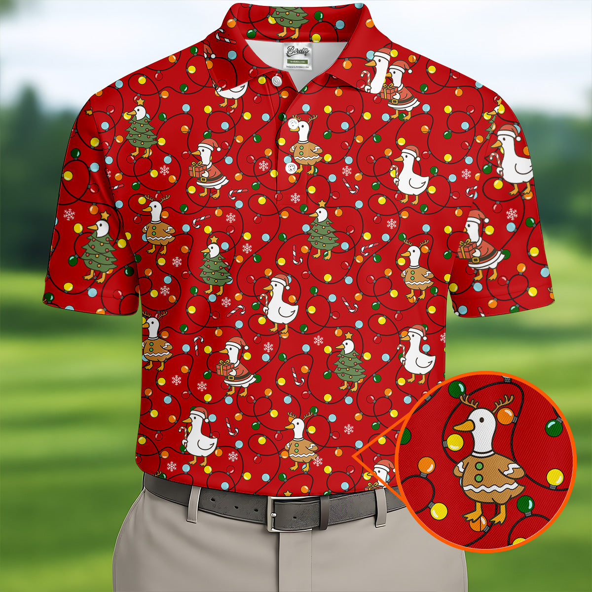 Funny Duck Merry Xmas Red Golf Shirts, Gifts For Golf Lovers, Polo ShirtFor Men, Golfing Apparel