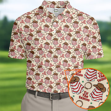 Tis The Season Western Christmas Fun Men's Golf Polos, Golf Tops For Men, Christmas Golf Shirt