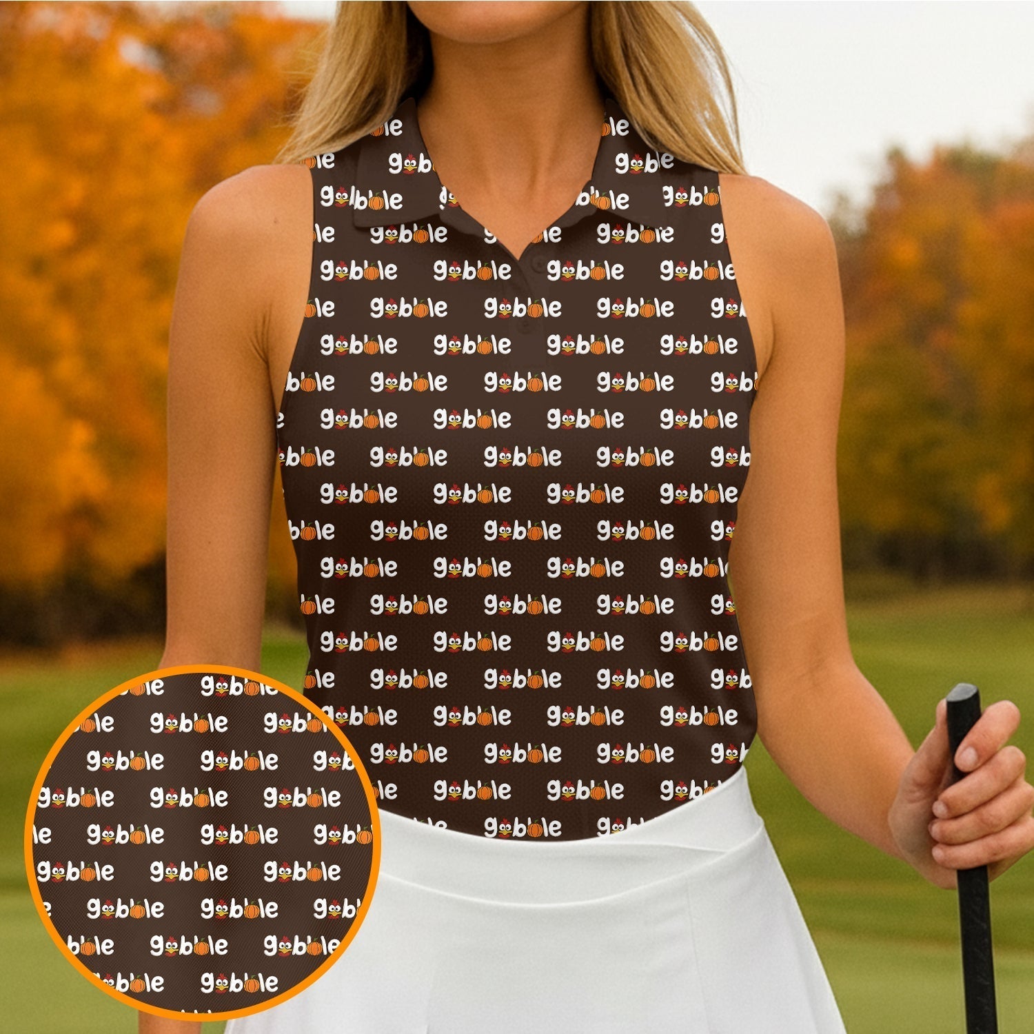 Gobble Turkey Thanksgiving Holiday Ladies Golf Tops, Women Golf Top, Golf Gift For Ladies