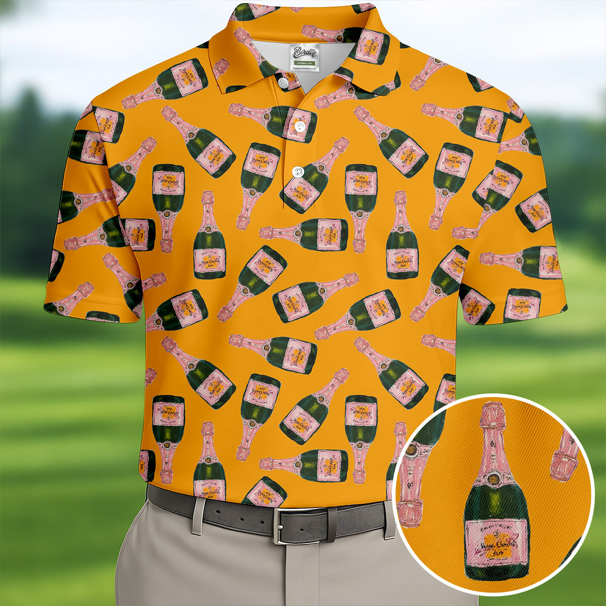 Rosé Champagne Seamless Pattern Yellow Golf Shirt, Polo Shirt Men, Golf Shirts For Men