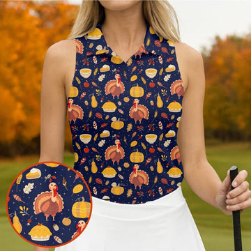 Turkey Pumpkin Thanksgiving Funny Golf Shirts Women, Cute Golf Outfit, Ladies Golf Shirts, Golf Gifts For Women