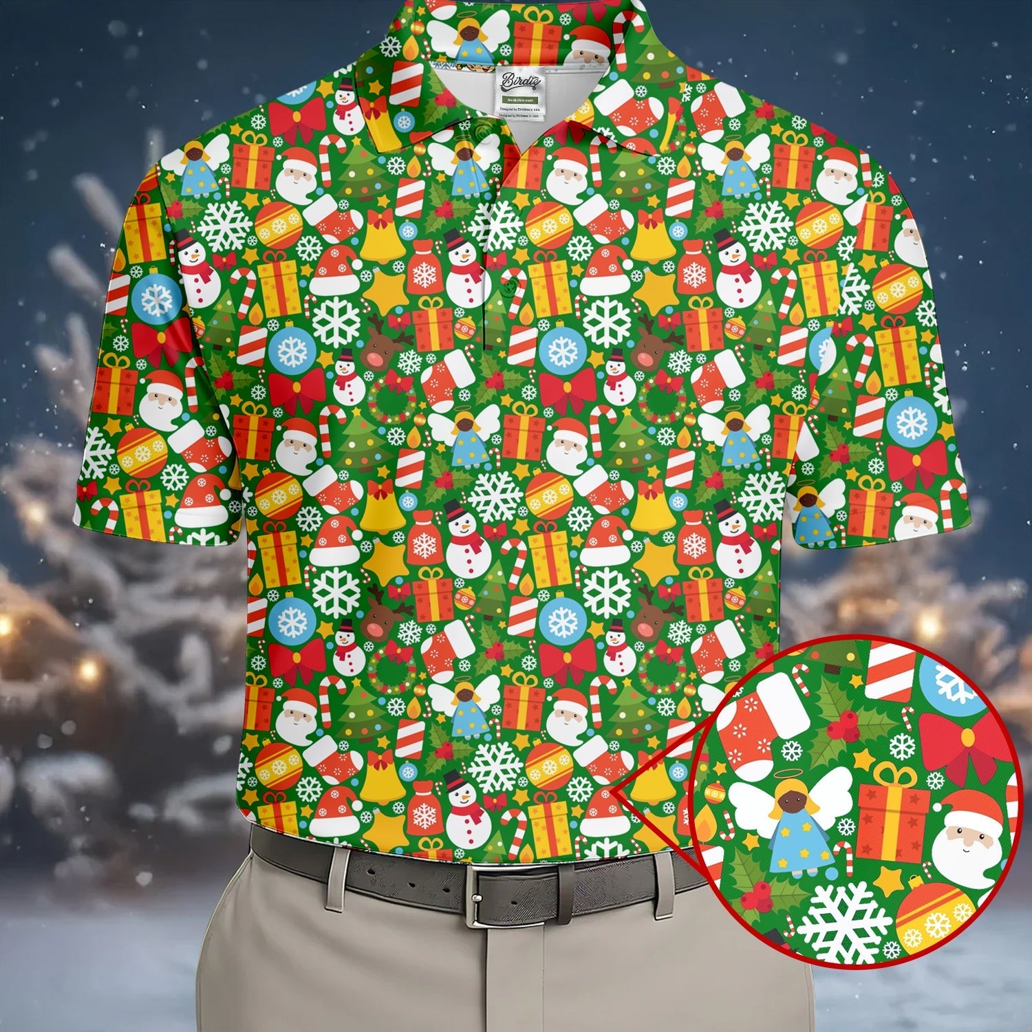 Festive Christmas Green Golf Shirt, Christmas Golf Shirt, Polo ShirtFor Men, Golf Gift For Men, Golfing Apparel