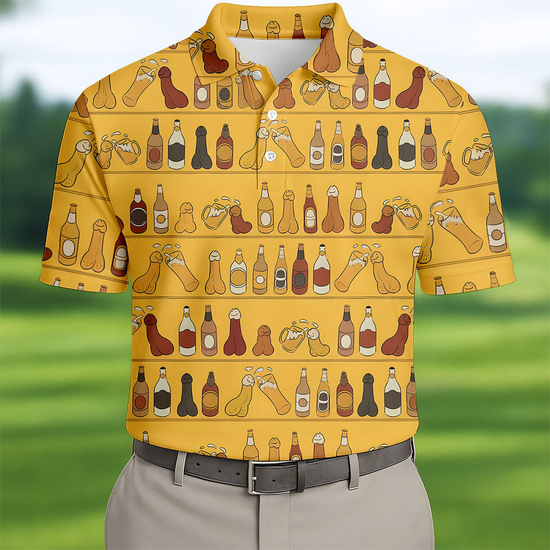 Funny Adult Party Bottle Pattern Golf Shirt, Polo Shirts For Men, Mens Golf Apparel
