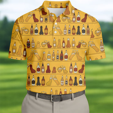 Funny Adult Party Bottle Pattern Golf Shirt, Polo Shirts For Men, Mens Golf Apparel