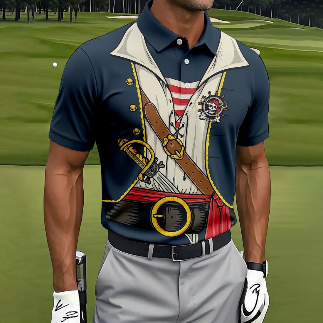 Funny Pirate Costume Hawaiian Golf Shirt, Men's Golf Shirt, Polo Shirts For Men