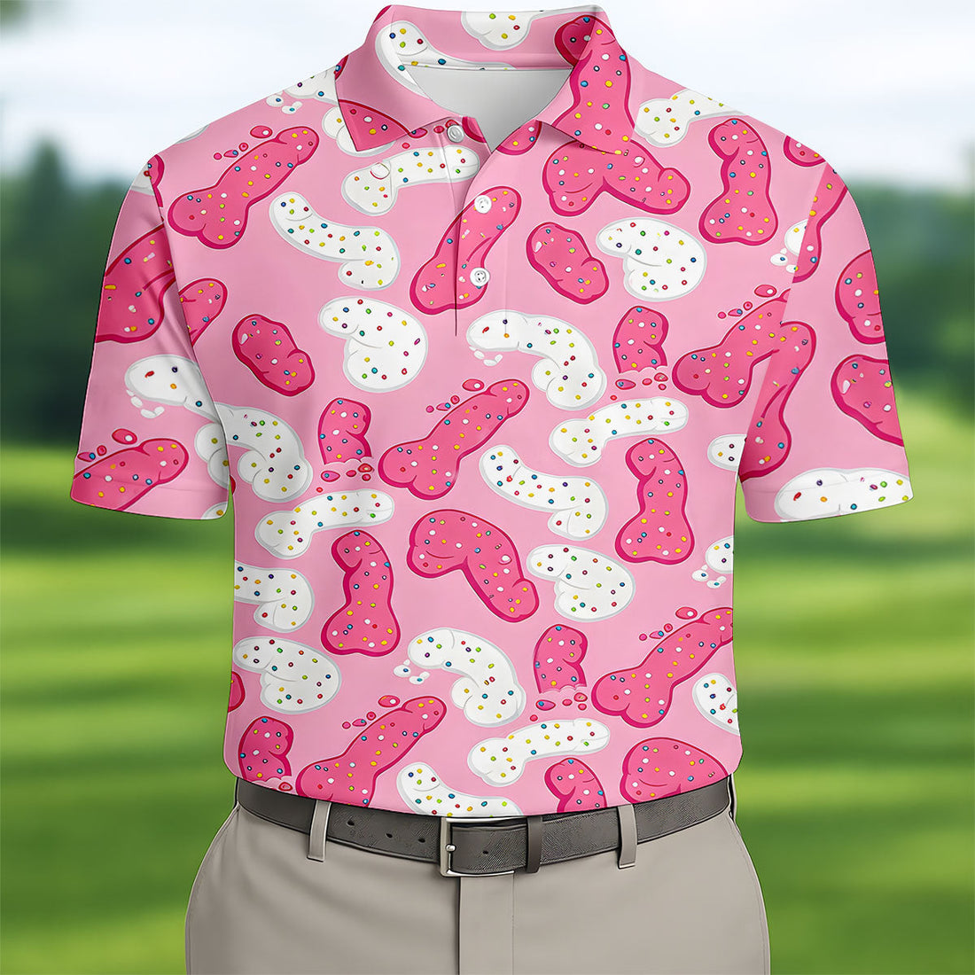 Pink Frosted Cookie Adult Novelty Golf Shirt, Polo Shirts For Men, Golf Apparel For Men