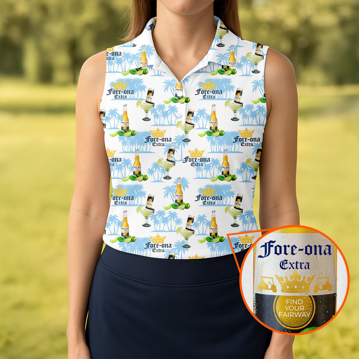 Fore-ona Extra Find Your Fairway Golf And Beer Fun Women's Golf Shirts, Ladies Golf Shirts