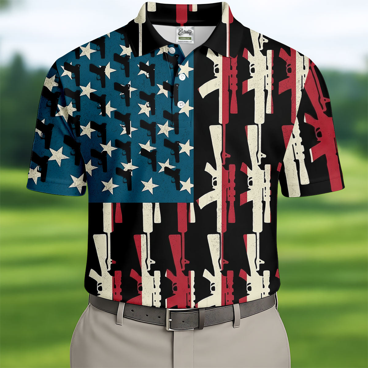 American Flag Pattern Army Theme Patriotic Golf Shirt, 250th Anniversary Golf Shirts For Men, Polo Shirt Men