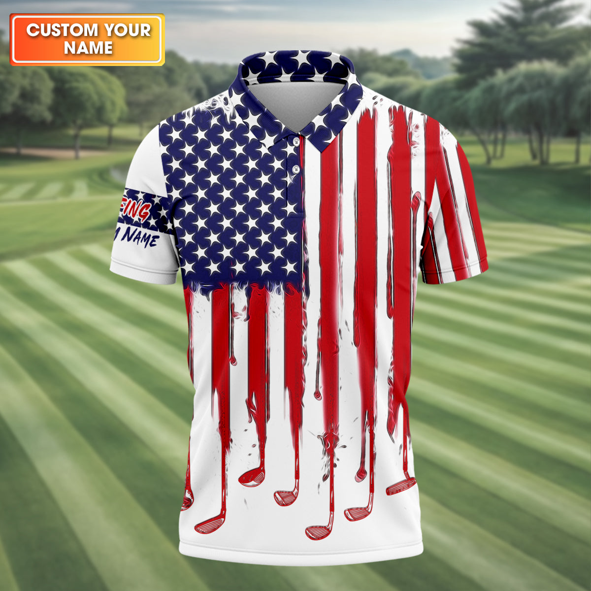 American Flag Custom Golf Polo ShirtUS Patriotic Pride Unisex Tropical Hawaiian Aloha Shirt, Summer Vacation