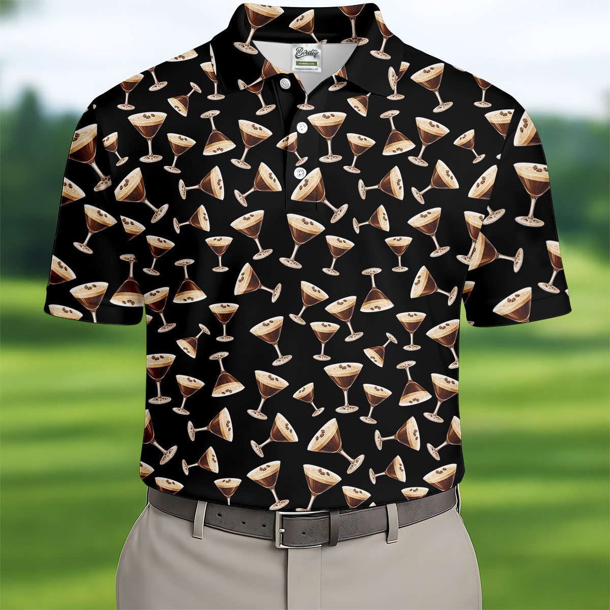 Espresso Martini Print Golf Shirt, Men's Golf Polo ShirtShirts For Men, Polo Shirt Men