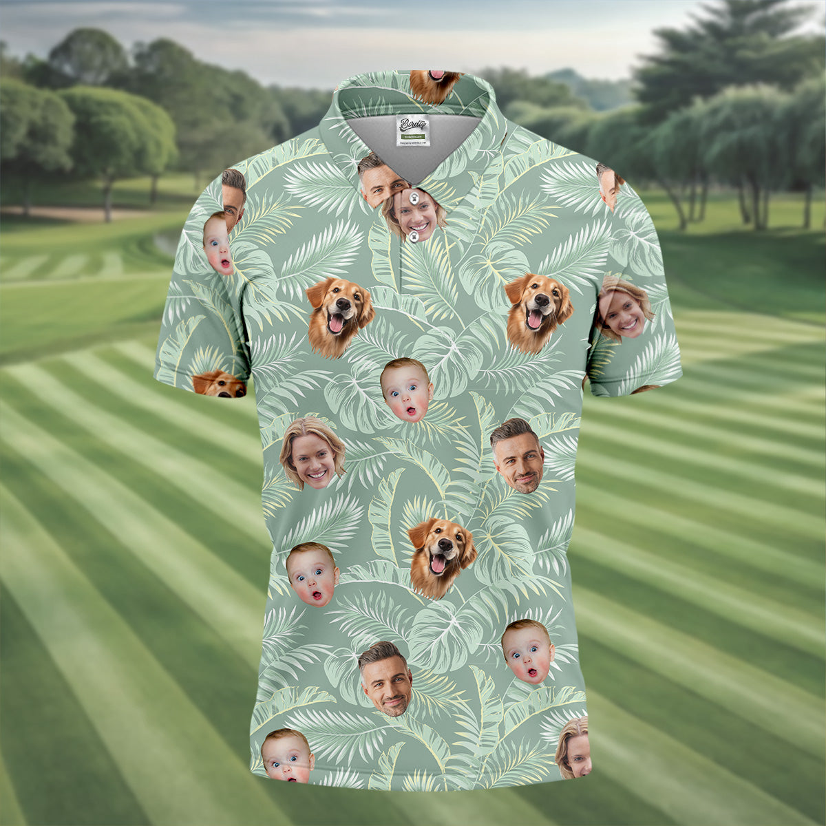 Tropical Leaf Pattern Mens Hawaiian Golf Shirts, Custom Team Shirt, Green Polo ShirtBest Gifts For Men Golfers