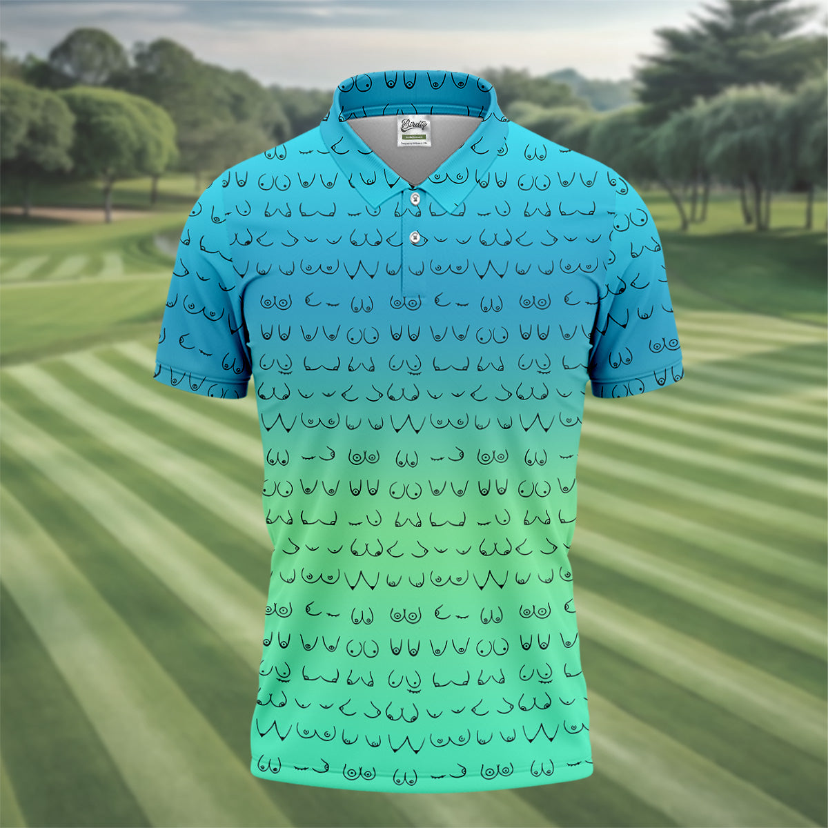 Blue Ombre Mens Funny Golf Shirts , Fun Golf Shirts For Men, Men Golf Polo Shirt Cool Golf Gifts