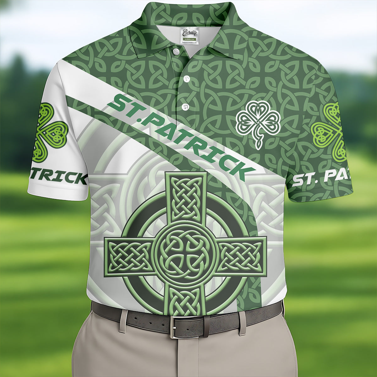 St Patrick's Day Celtic Knotwork Pattern Shamrock Golf Shirt, Polo ShirtFor Men, Golf Shirts For Men