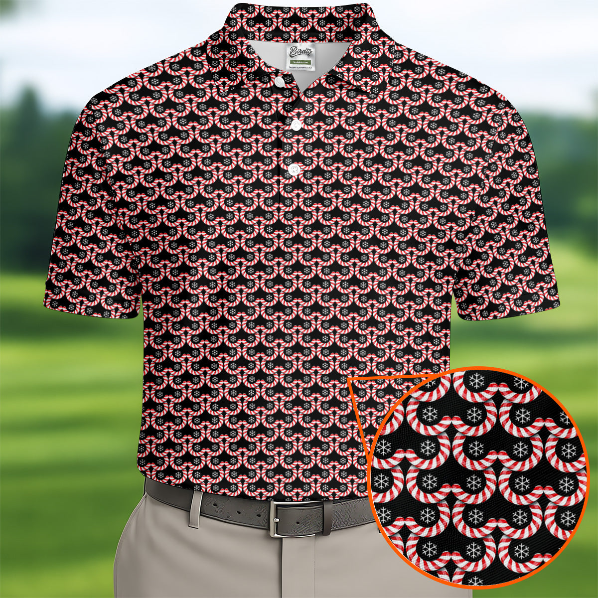 Christmas Snowflake Candy Cane Golf Shirt, Fun Golf Shirts For Men, Golfing Apparel, Golf Shirts For Men