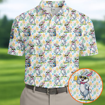 Funny Easter Bunny Golf And Beer Golf Shirts For Men, Men's Funny Golf Shirts, Polo ShirtFor Men