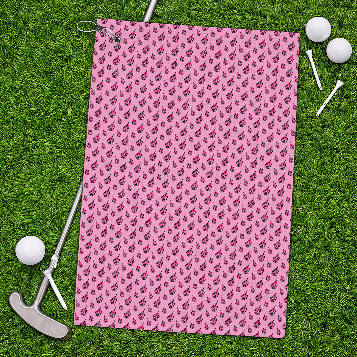 Breast Cancer Awareness Golf Towel, Pink Ribbon Pattern Golf Towels For Breast Cancer Support, Golf Gift For Golfer