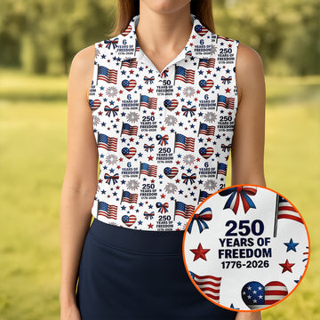 250 Years Of Freedom 1776-2026 American Flag Pattern Patriotic Golf Shirt, 250th Anniversary Golf Shirt For Women