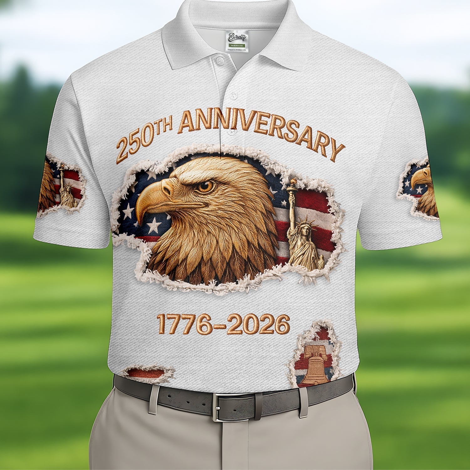 250th Anniversary 1776-2026 American Flag And Eagle Golf Tops For Men, Patriotic Golf Shirt, Golf Shirts For Men
