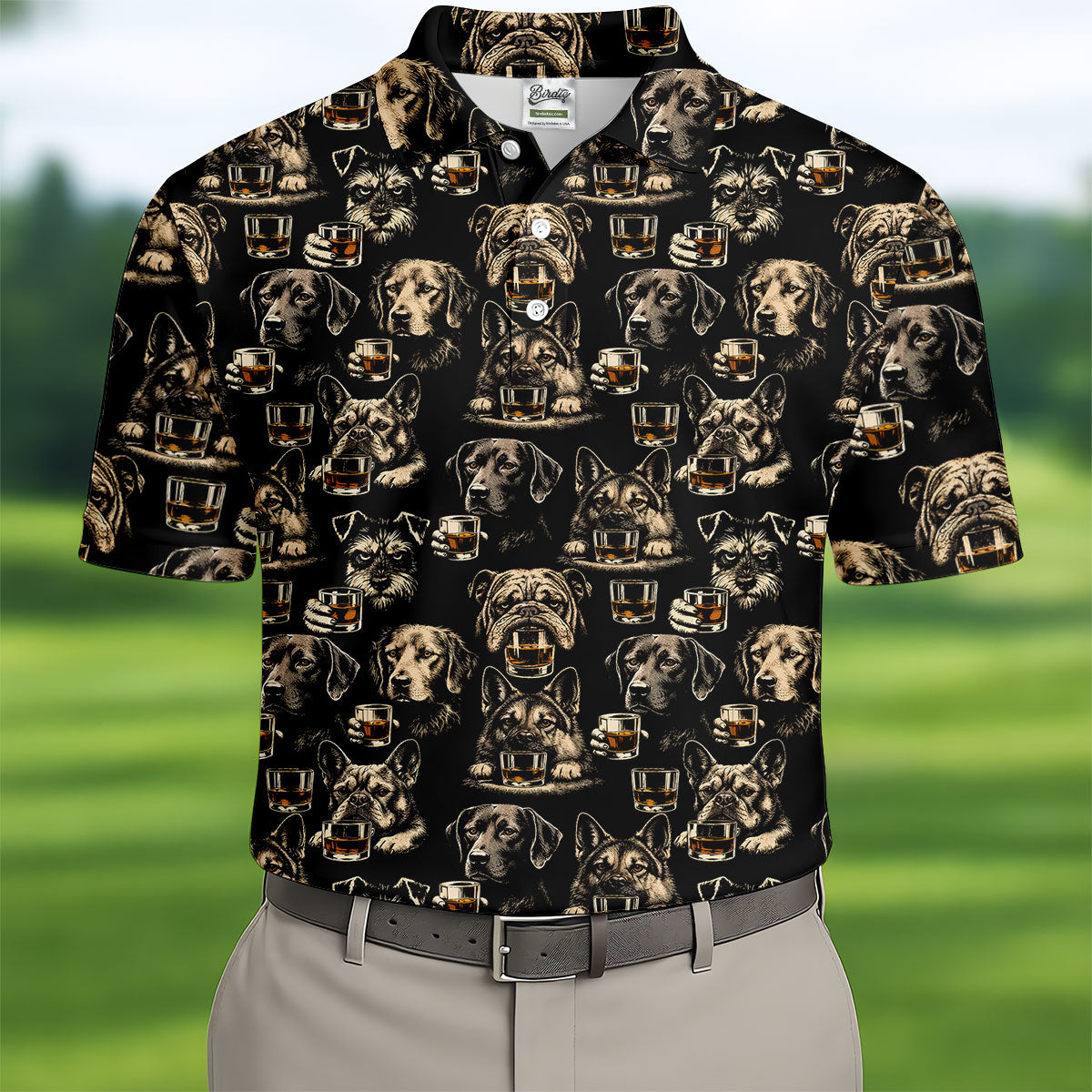 Black Dog Breeds Whiskey Glass Pattern Golf Shirt, Mens Polo Shirt, Funny Golf Shirt, Golf Apparel For Men