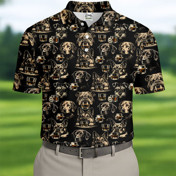 Black Dog Breeds Whiskey Glass Pattern Golf Shirt, Mens Polo Shirt, Funny Golf Shirt, Golf Apparel For Men
