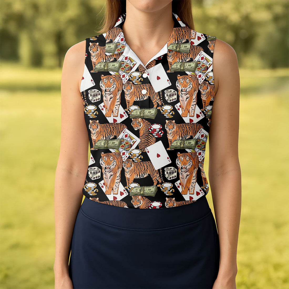 Money Tiger Poker Dice Chips And Cards Hawaiian Golf Shirt, Golf Shirt For Women