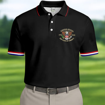 America Bald Eagle 250 Years Of Liberty Patriotic 4th Of July Golf Shirt, Golf Shirts For Men