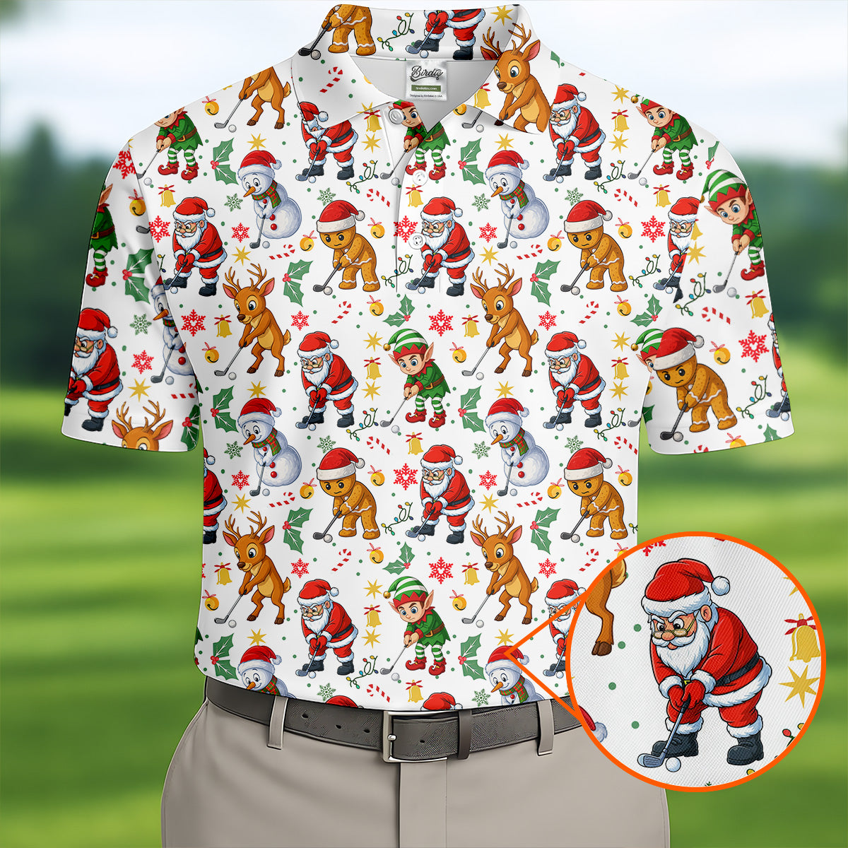Funny Christmas Characters Golf Tops For Men, Cute Golf Outfit, Fun Golf Shirts For Men, Christmas Golf Shirt