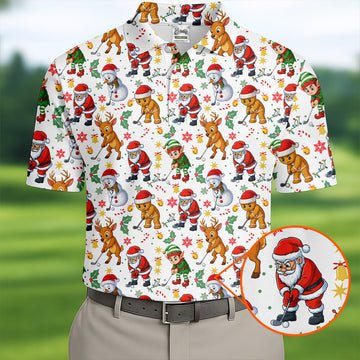 Funny Christmas Characters Golf Tops For Men, Cute Golf Outfit, Fun Golf Shirts For Men, Christmas Golf Shirt