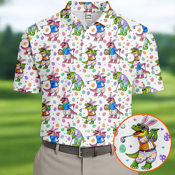 Easter Dinosaur Gradient Pattern Men's Funny Golf Shirts, Golf Shirts For Men, Polo ShirtFor Men