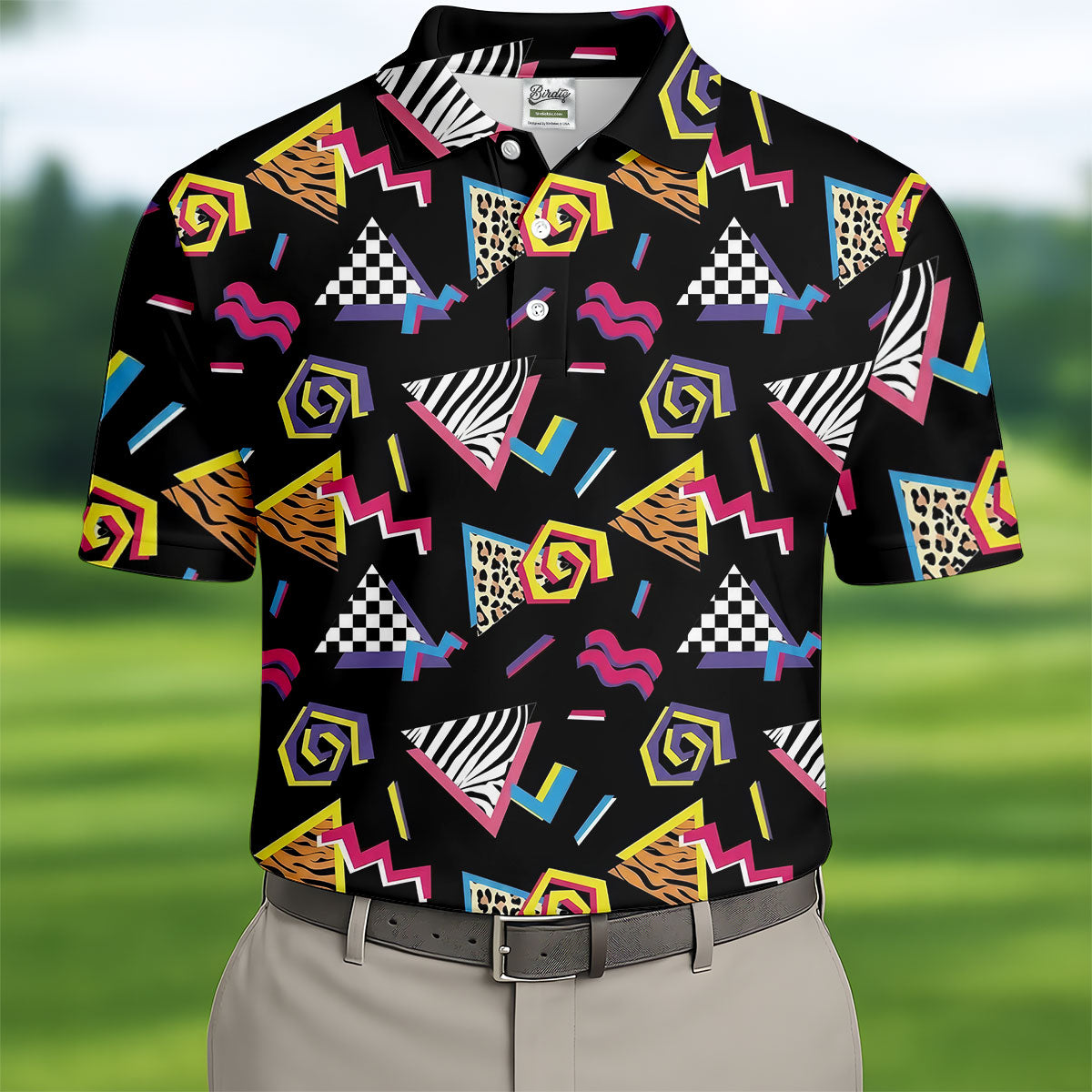Abstract Geometric Leopard Zebra Animal Stripes 80s 90s Style Golf Tops For Men, Golf Shirts For Men
