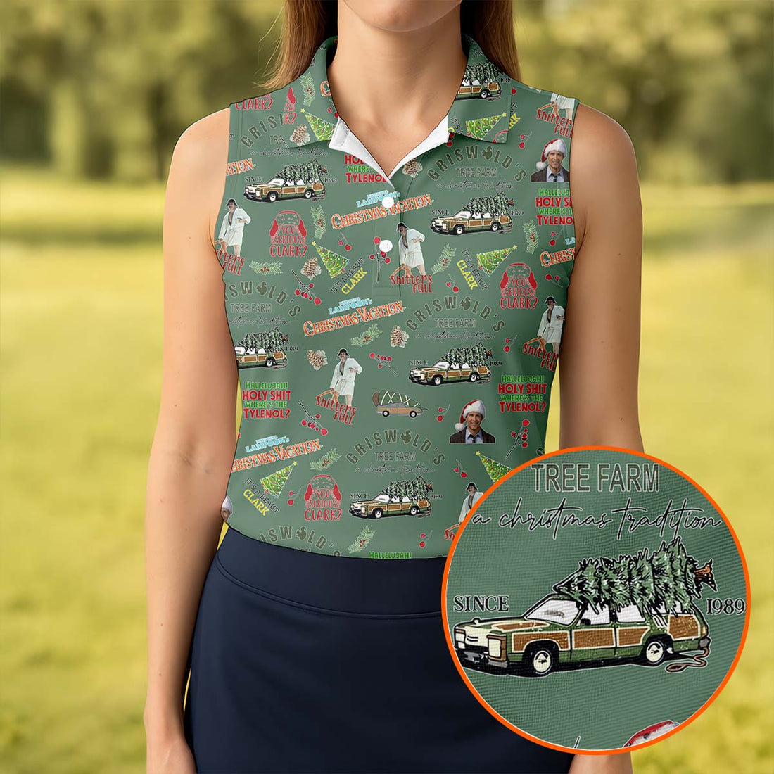 Tree Farm Moss Green Christmas Golf Shirt, Fun Women's Golf Shirts, Ladies Golf Polos