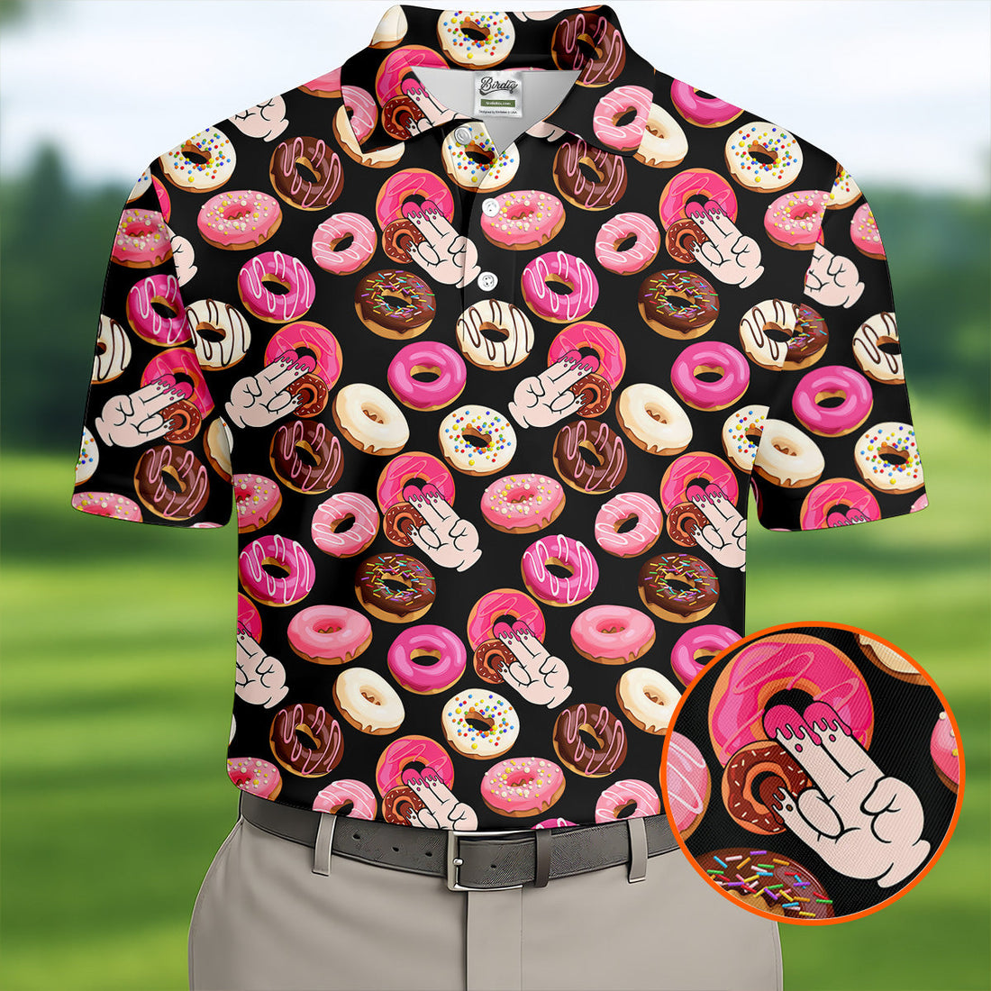 Funny Donut Adult Humor Black And Pink Fun Golf Shirts For Men, Valentines Golf Gift, Polo ShirtFor Men