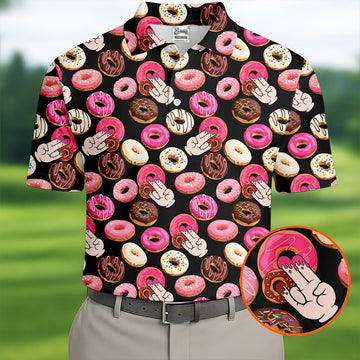 Funny Donut Adult Humor Black And Pink Fun Golf Shirts For Men, Valentines Golf Gift, Polo ShirtFor Men