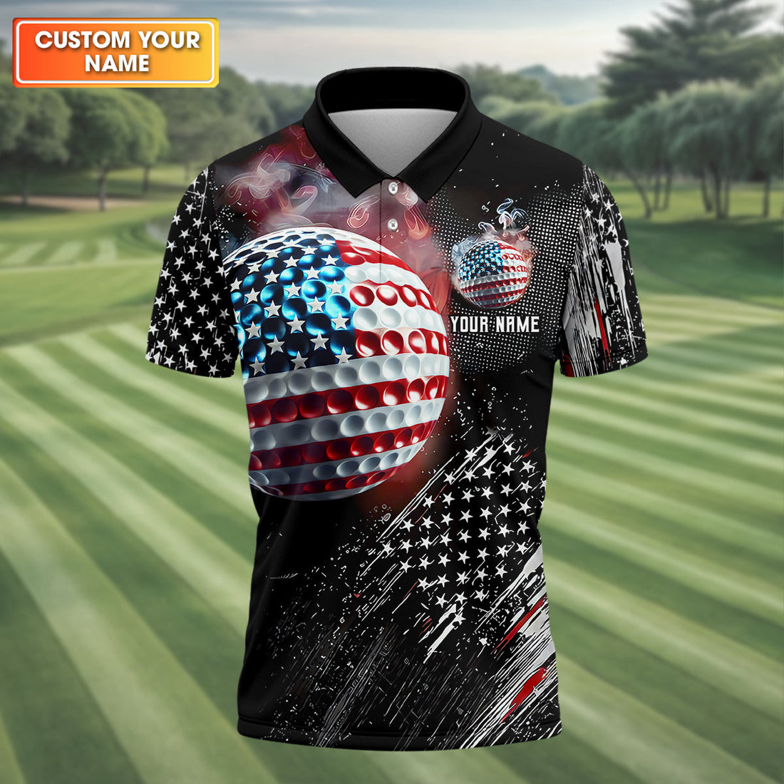 American Flag Ball Custom Golf Polo ShirtFunny Golf Shirt, Dad Golf Gift