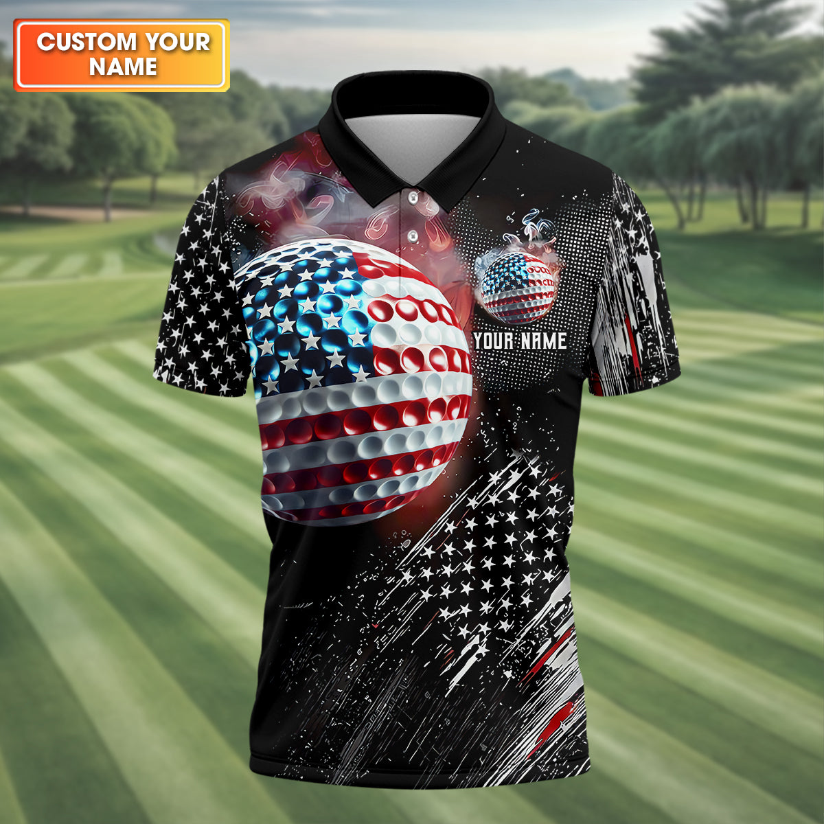 American Flag Ball Custom Golf Polo ShirtFunny Golf Shirt, Dad Golf Gift