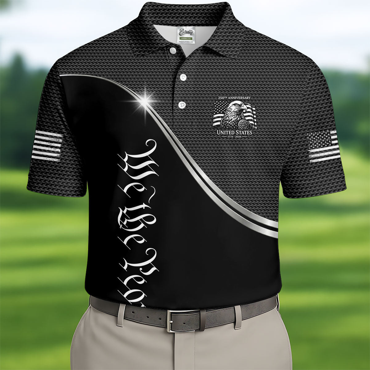 We The People 250th Anniversary Black Golf Shirt, Patriotic 4th Of July Golf Shirts For Men