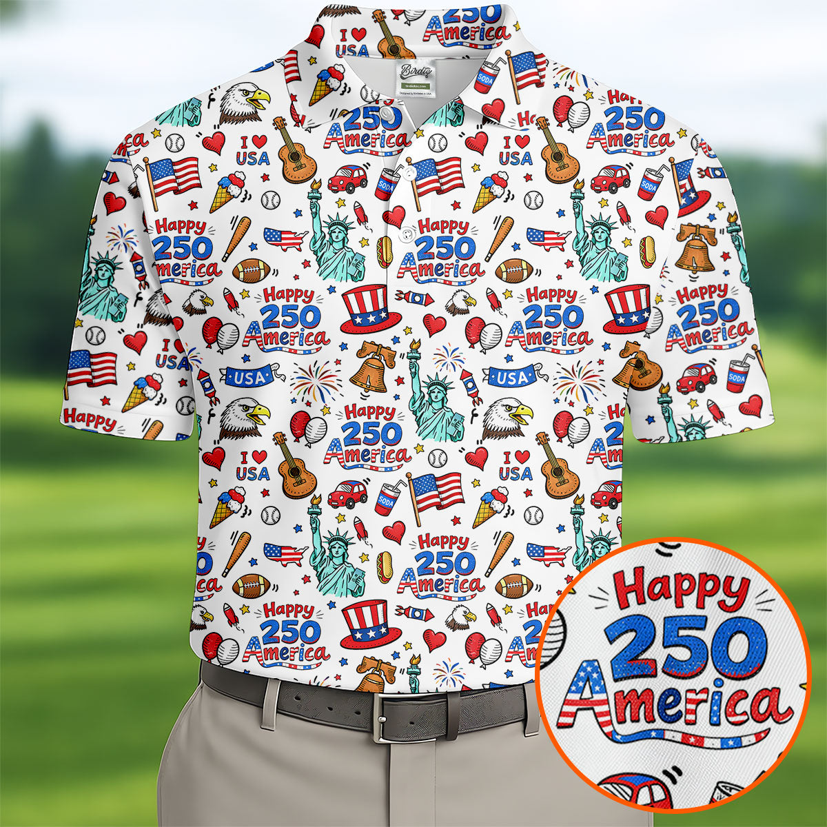 Happy 250 America Independence Celebration White Golf Shirt, Patriotic 4th Of July Golf Shirts For Men