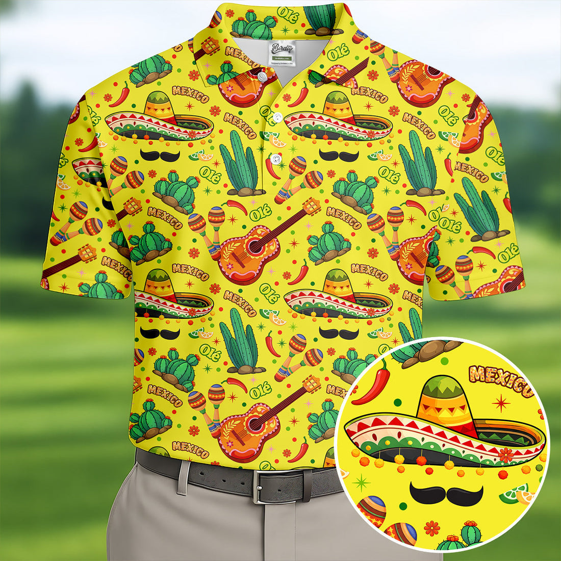 Olé Mexico Mexican Instruments Golf Tops For Men, Cinco De Mayo Celebration Golf Shirts For Men