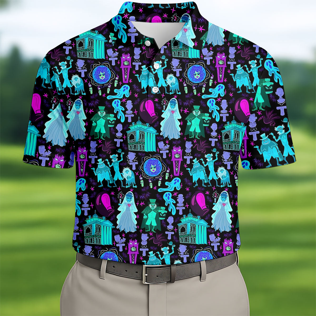 Haunted Ghost Halloween Hawaiian Golf Shirt, Mens Golf Shirts, Golf Polo Shirts For Men