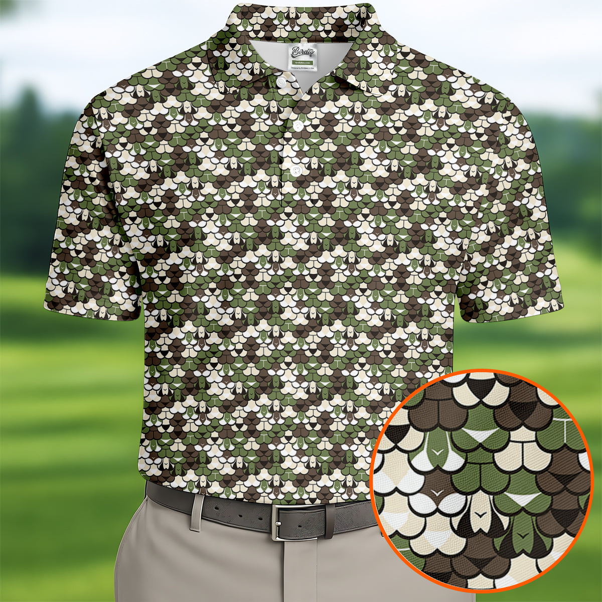 Adult Humor Mermaid Scale Golf Shirt, Woodland Scale Pattern Polo, Polo Shirts For Men