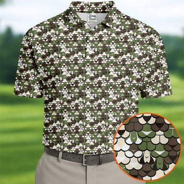 Adult Humor Mermaid Scale Golf Shirt, Woodland Scale Pattern Polo, Polo Shirts For Men