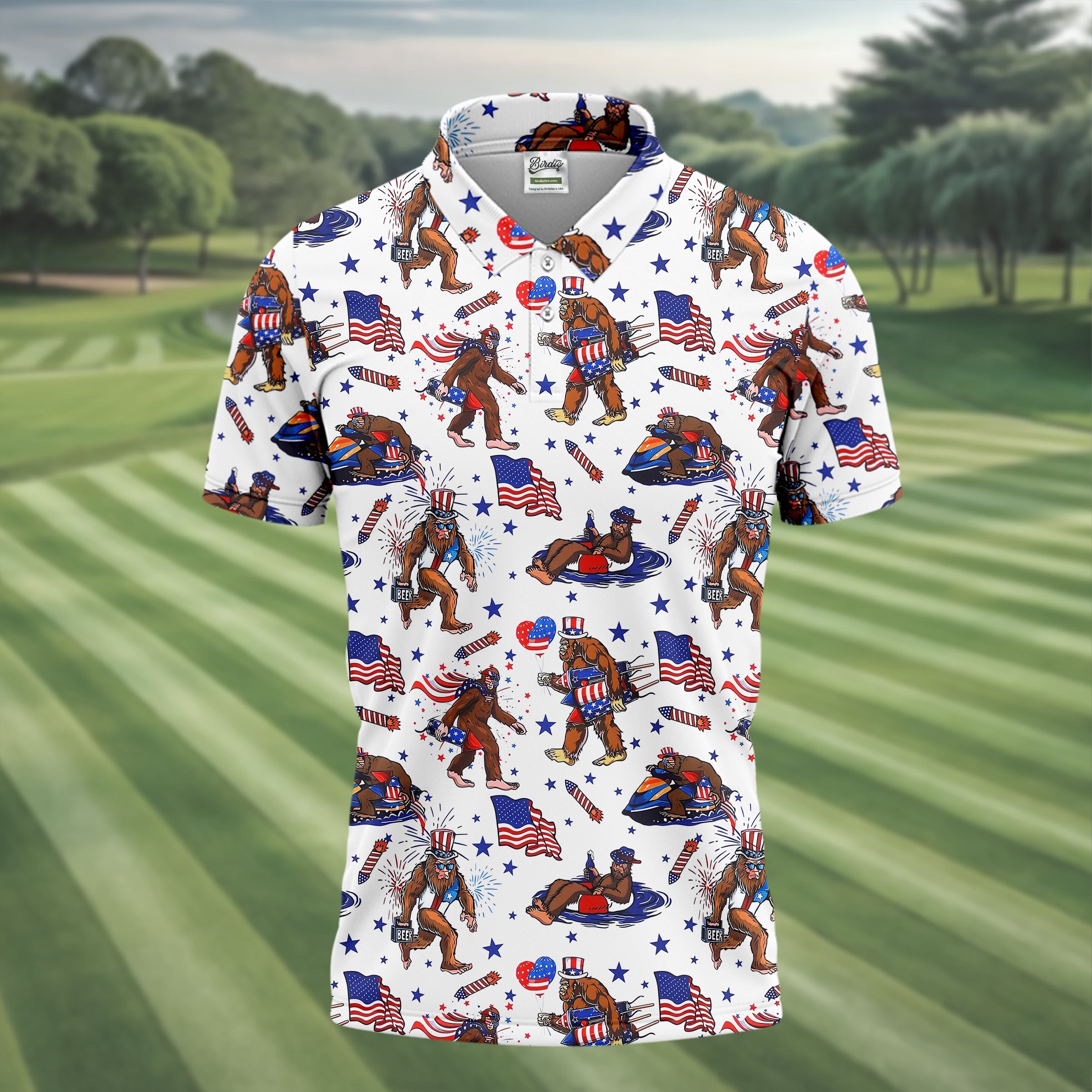Bigfoot Sasquatch Funny Golf Polo ShirtAmerica 250 Anniversary Golf Shirt, 4th Of July Polo