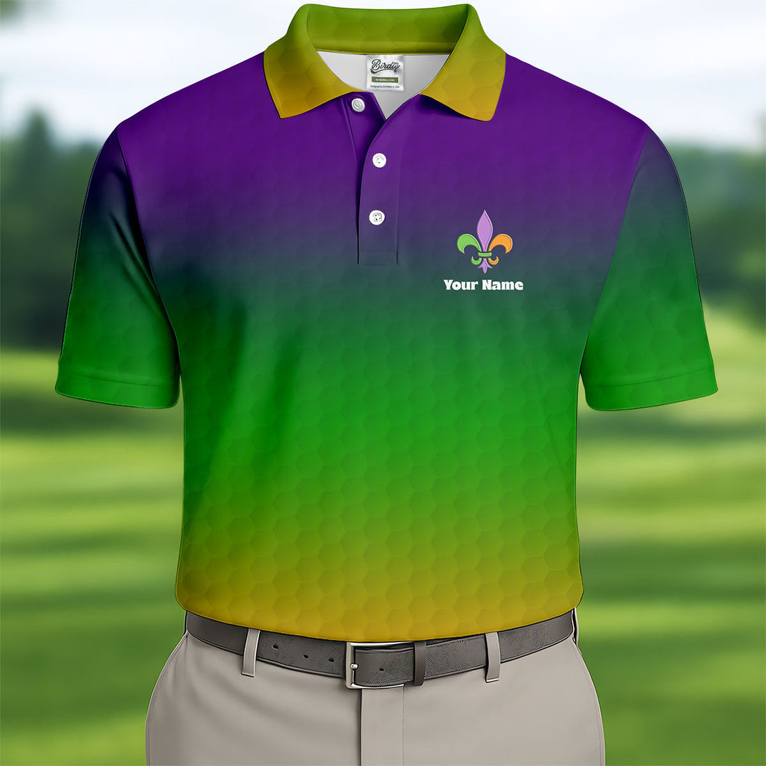 Mardi Gras Purple Gold Green Blended Color Golf Ball Pattern Golf Tops For Men, Polo ShirtFor Men