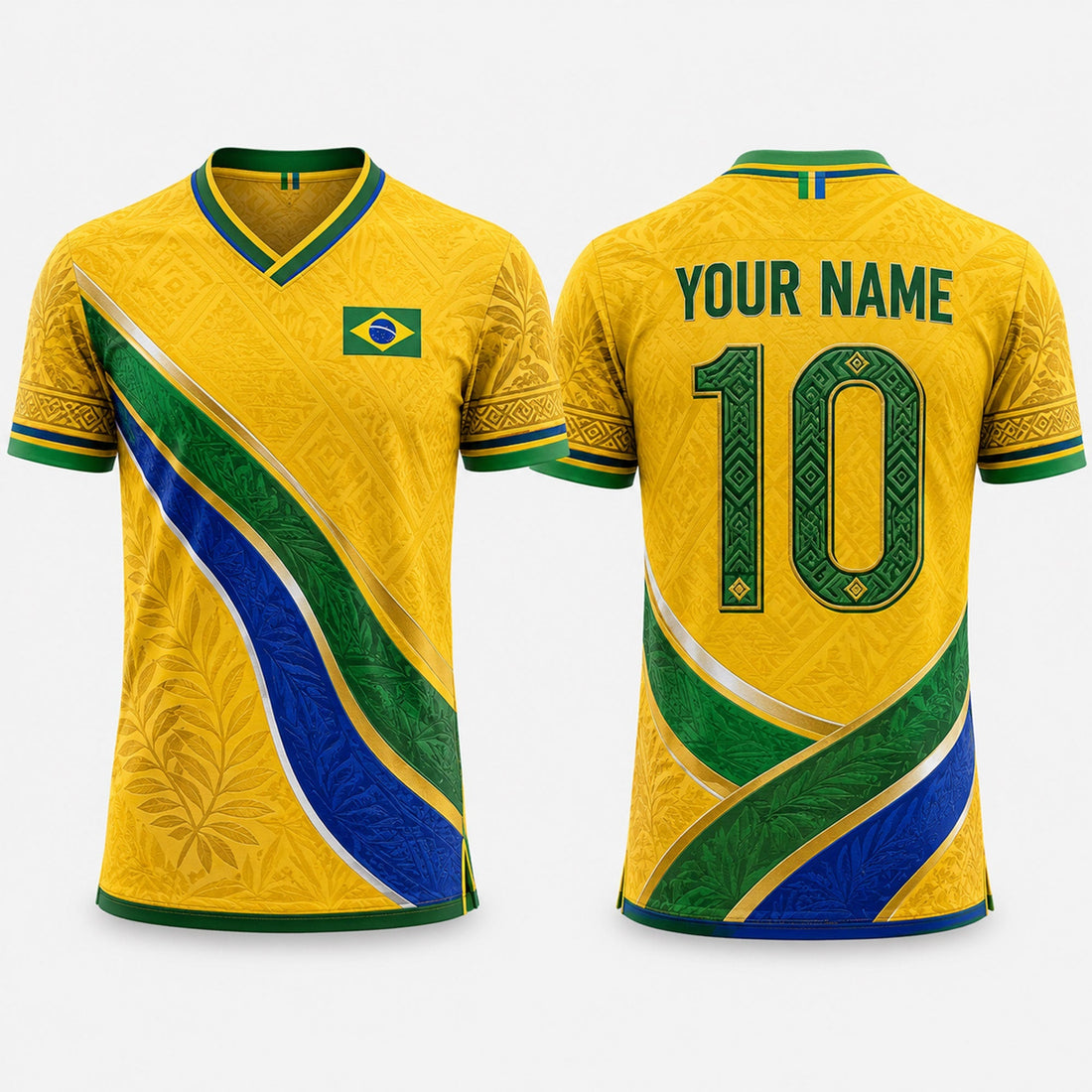 Yellow Green Brazil Fooball Shirt, V-Neck For Men Football Lover, Soccer Game Day Father's Day Presents